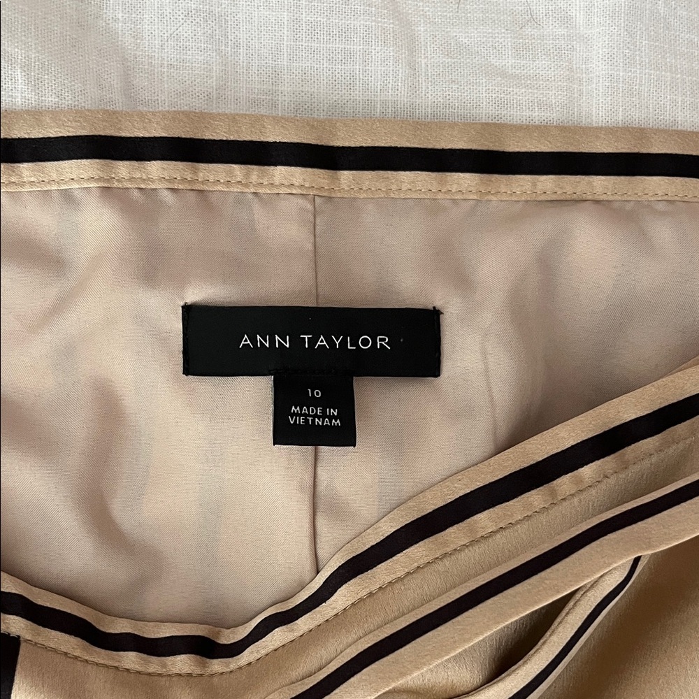 Ann Taylor Tan and Black Striped Midi Wrap Skirt - Picture 2 of 5